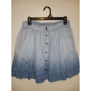 Harper Small Y2K Micro Mini‎ Short Skirt Blue Ombre Denim Button Front pockets